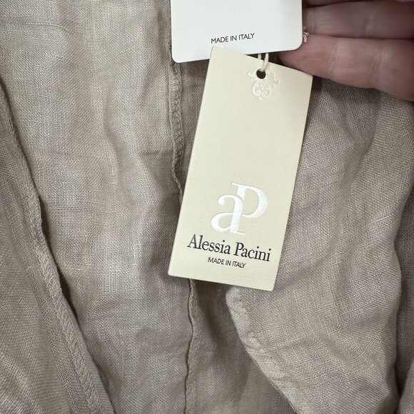 Alessia Pacini Women's Tan Pure Linen Tie Closure Roll Tab sleeve Size Small - Picture 3 of 5